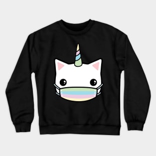 rainbow face mask cat Crewneck Sweatshirt